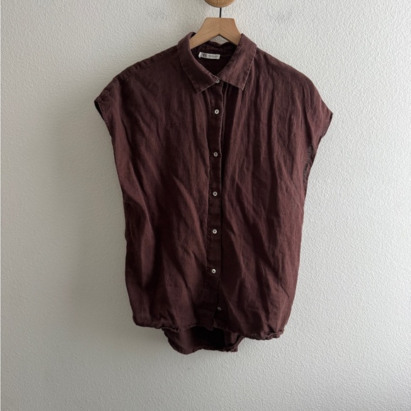 Zara Tops - Zara Linen Sleeveless Button Down Shirt